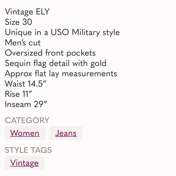 ❤️VINTAGE❤️ ELY jeans with gold accents and sequin American flags around bottom - Picture 11 of 11